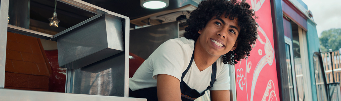 Happy food truck owner.