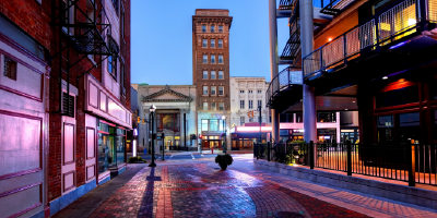 Jay Street in Schenectady, New York during the evening 