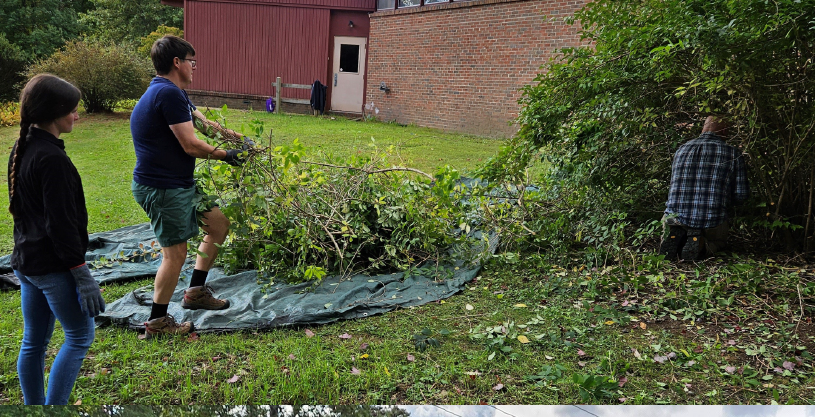 A few of the Pioneer employees helping with maintenance and landscaping at Resurrection Lutheran Church in Cairo