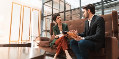 Man and woman having a business discussion