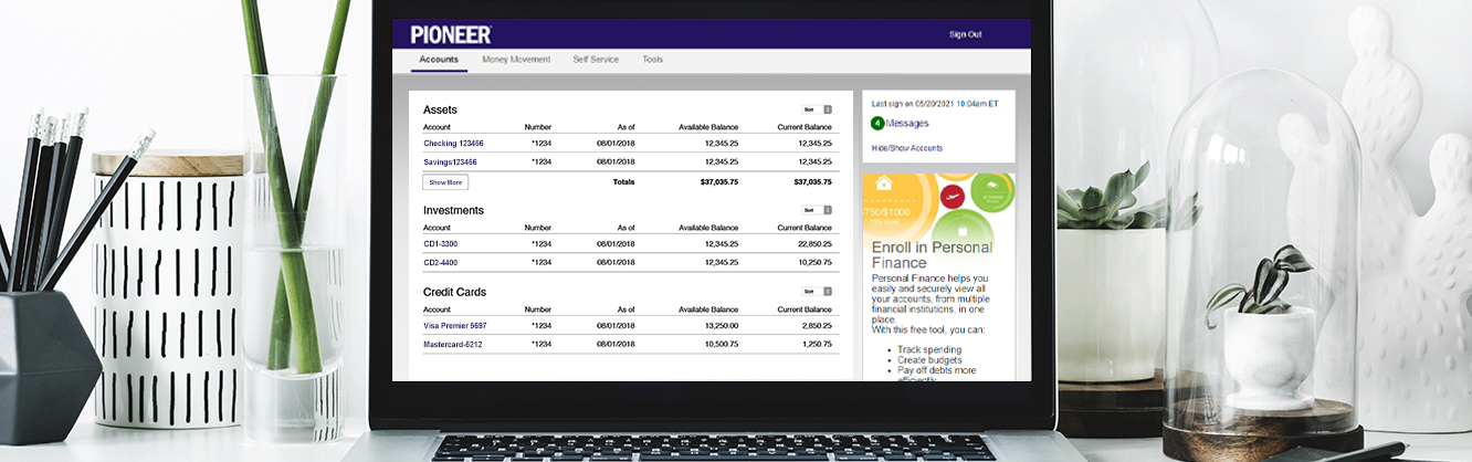 screenshot of online banking account information