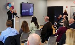 Pioneer President and CEO Tom Amell speaking on Giving Tuesday at Pioneer HQ.