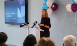 Susan M. Hollister, Executive VP & Chief Human Resources Officer, speaking at Pioneer's Giving Tuesday event.