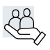 icon of large hand supporting two people 