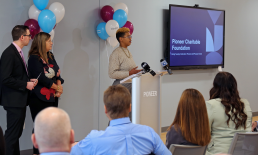 Pioneer employees and local non-profit leaders celebrating Giving Tuesday at Pioneer HQ.