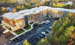 Aerial shot of Cambria Hotel in Lake Placid