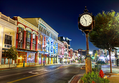 exterior image of town square and clock