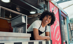 Happy food truck owner.