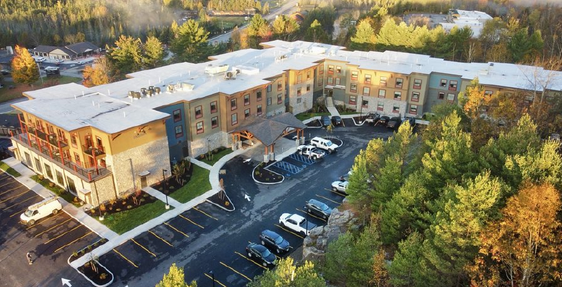 Aerial shot of Cambria Hotel in Lake Placid